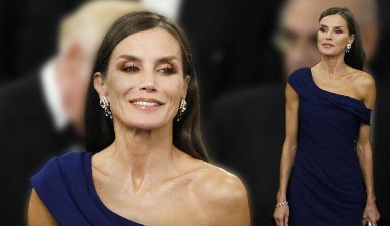 La reina Letizia arrasa con un espectacular vestido azul de Carolina Herrera